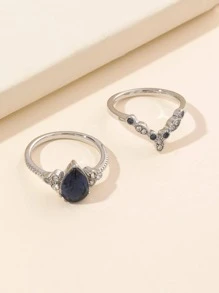 1 Pair Bohemian Style Stackable Letter Rings - Silver - View 2