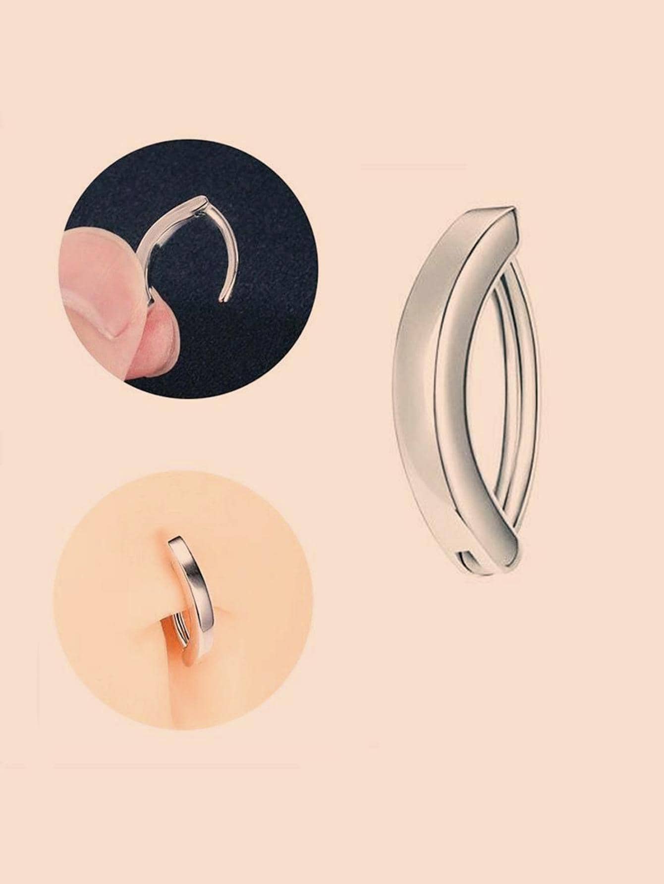 1 件 316L 不锈钢真空电镀金，性感肚脐扣，通用光泽肚脐钉，身体穿孔首饰，不引起过敏，对人体无害 - 銀色 - 查看 1