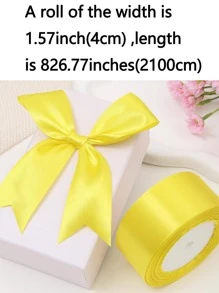 1卷素色禮品包裝絲帶黃色滌綸緞面禮品家居裝飾絲帶 - 黃色 - 查看 10