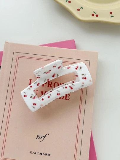 OUSEON 1pc Women Cherry Pattern Rectangle Fashionable Hair Claw For Daily Life Cute,School Valentine's Day Valentines Claw Clips Hair Clips Hair Jaw Clip Hair Clamps Hair Clutch Hair Catcher Clip, School Stuff, College Fall Winter Hair Accessories For Women For Vacation Outfits Woman Flower Hair Clip Valentines Gift Summer