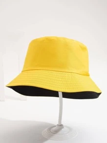 1pc Unisex Reversible Casual Bucket Hat For Outdoor Travel - Yellow - View 3