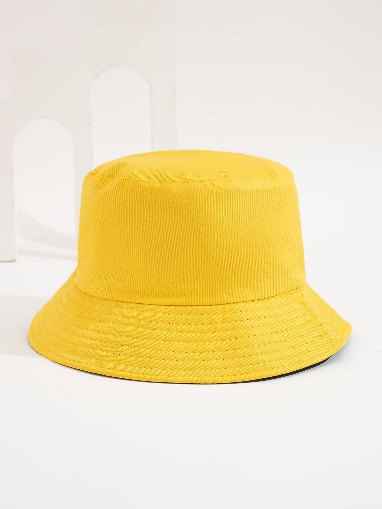 1pc Unisex Reversible Casual Bucket Hat For Outdoor Travel - Yellow - View 1