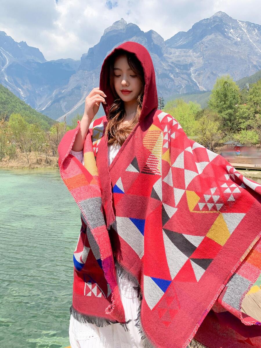1入組女性幾何樣式時尚披肩適用於日常 - 彩色 - 查看 1