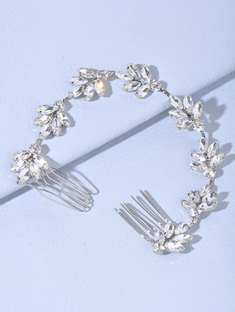 Mạ bạch kim Ly Marquise Pha lê Hai đầu Lược chải tóc - trắng - Xem 1