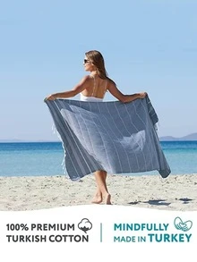 1 Khăn Đi Biển Hoa Văn Sọc, Khăn Đi Biển Hình Chữ Nhật Microfiber Cho Bơi, Lặn, Mùa Hè - Màu xanh hải quân - Xem 3