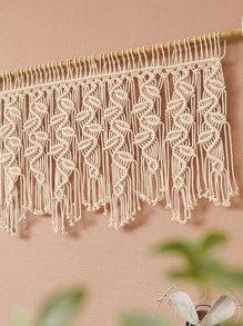 Hand-Woven Wall Decor Tapestry for Window Curtains and Canopy, White, 1 Piece (Rod Not Included) - Beige - View 2