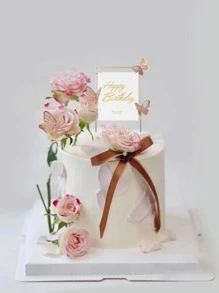 1pc Plastic Cake Topper, Modern Butterfly Design Cake Top Decoration For Birthday Party - Clear - View 2