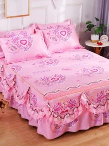 Una Fodera da letto stampata morbida e amica di viso con bordo in pizzo in stile coreano a forma di S, adatta per letti singoli e matrimoniali, da abbinare al copriletto in stile coreano.