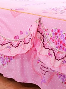 Una Fodera da letto stampata morbida e amica di viso con bordo in pizzo in stile coreano a forma di S, adatta per letti singoli e matrimoniali, da abbinare al copriletto in stile coreano.