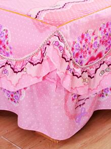 Una Fodera da letto stampata morbida e amica di viso con bordo in pizzo in stile coreano a forma di S, adatta per letti singoli e matrimoniali, da abbinare al copriletto in stile coreano.