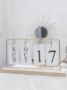 1 件木质金色金属框翻页日历，简约的 Ins 风格 - 金色 - 查看 1