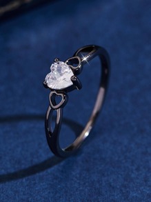 1 Thời Trang Đính Đá Cubic Zirconia Trái Tim Trang Trí Nhẫn Cho Nữ Hàng Ngày Trang Trí Tiệc Cưới - Màu Đen Súng - Xem 1