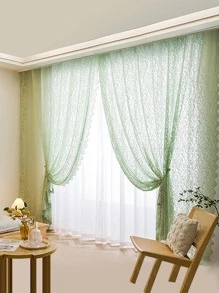 Rèm Sheer một bảng thêu hoa, Thiết kế ren đơn giản Lọc ánh sáng Rèm Sheer riêng tư cho phòng khách và phòng ngủ - màu xanh lá - Xem 2
