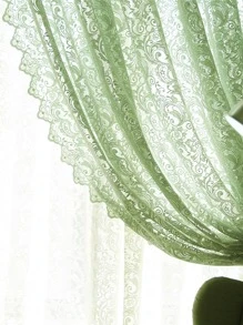 Rèm Sheer một bảng thêu hoa, Thiết kế ren đơn giản Lọc ánh sáng Rèm Sheer riêng tư cho phòng khách và phòng ngủ - màu xanh lá - Xem 1