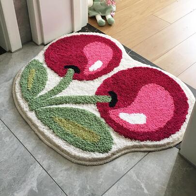 1 tấm thảm nhà tắm hình quả anh đào 50X62cm (19,7X24,4 inch), thảm trải sàn mềm mại có thể giặt được cho phòng tắm, phòng ngủ, phòng khách, nhà bếp, lối vào, thảm trải sàn thấm hút chống trượt có họa tiết quả anh đào