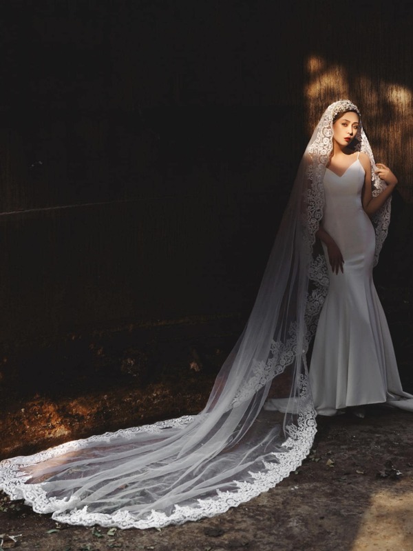Contrast Lace Bridal Veil SHEIN USA