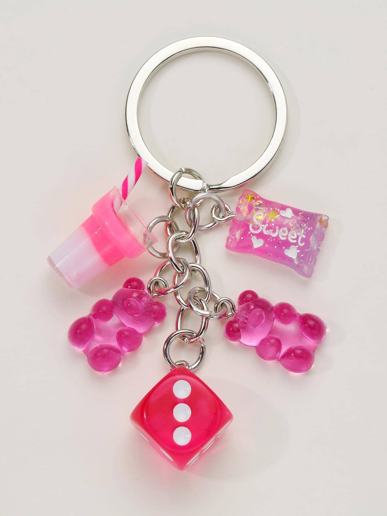 1pc Women Bear & Drink Cup Charm Cute Keychain For Daily Life Valentine's Day Gift Souvenir Car Accessories Bag Charm School Goth Y2k Gifts For Mother, Father, Graduation, And Teacher - Hot Pink - View 1