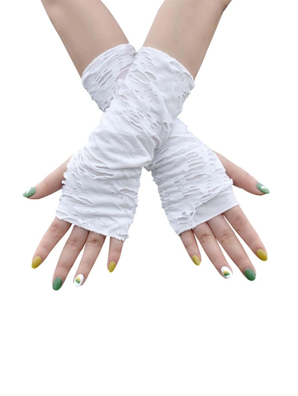 Solid Ripped Fingerless Gloves SHEIN USA