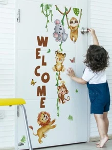 1 件卡通动物图案墙贴，卡通猴子与植物印花墙贴，用于家居装饰，贴纸，墙贴，乙烯基贴花用于家居装饰，春季装饰品让您的家焕然一新，Rama 装饰贴纸 - 彩色 - 查看 6