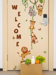 1 件卡通动物图案墙贴，卡通猴子与植物印花墙贴，用于家居装饰，贴纸，墙贴，乙烯基贴花用于家居装饰，春季装饰品让您的家焕然一新，Rama 装饰贴纸 - 彩色 - 查看 5