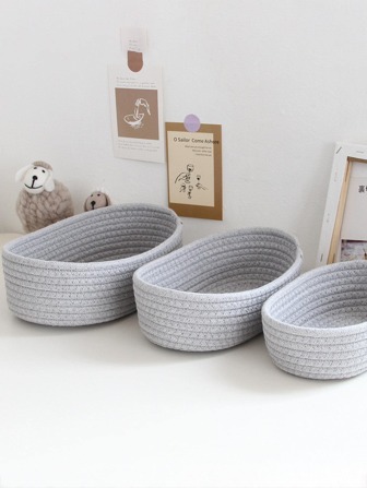 椭圆形编织储物篮，纯蓝色，简约风格，适合客厅桌面、零食、水果、玩具收纳、玄关、浴室、家居装饰、节日礼品篮