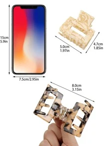 2 piezas de pinzas de cabello elegantes pequeñas con estampado de mármol y leopardo de acetato, adecuadas para fiestas de té y baile - Multicolor - Ver 3