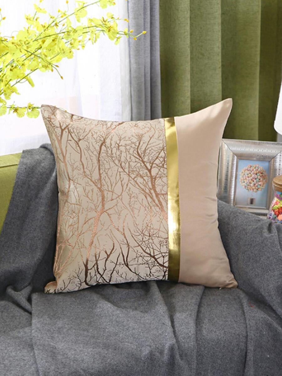 1 件新款简约大理石纹理沙发装饰枕套，高品质精密提花金条纹方形靠垫套 - 香檳色 - 查看 1