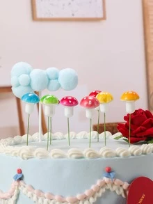 8pcs Mushroom Design Cake Topper, Creative Mushroom Decor Plastic Cake Top Decoration For Party, Holiday - Multicolor - View 2