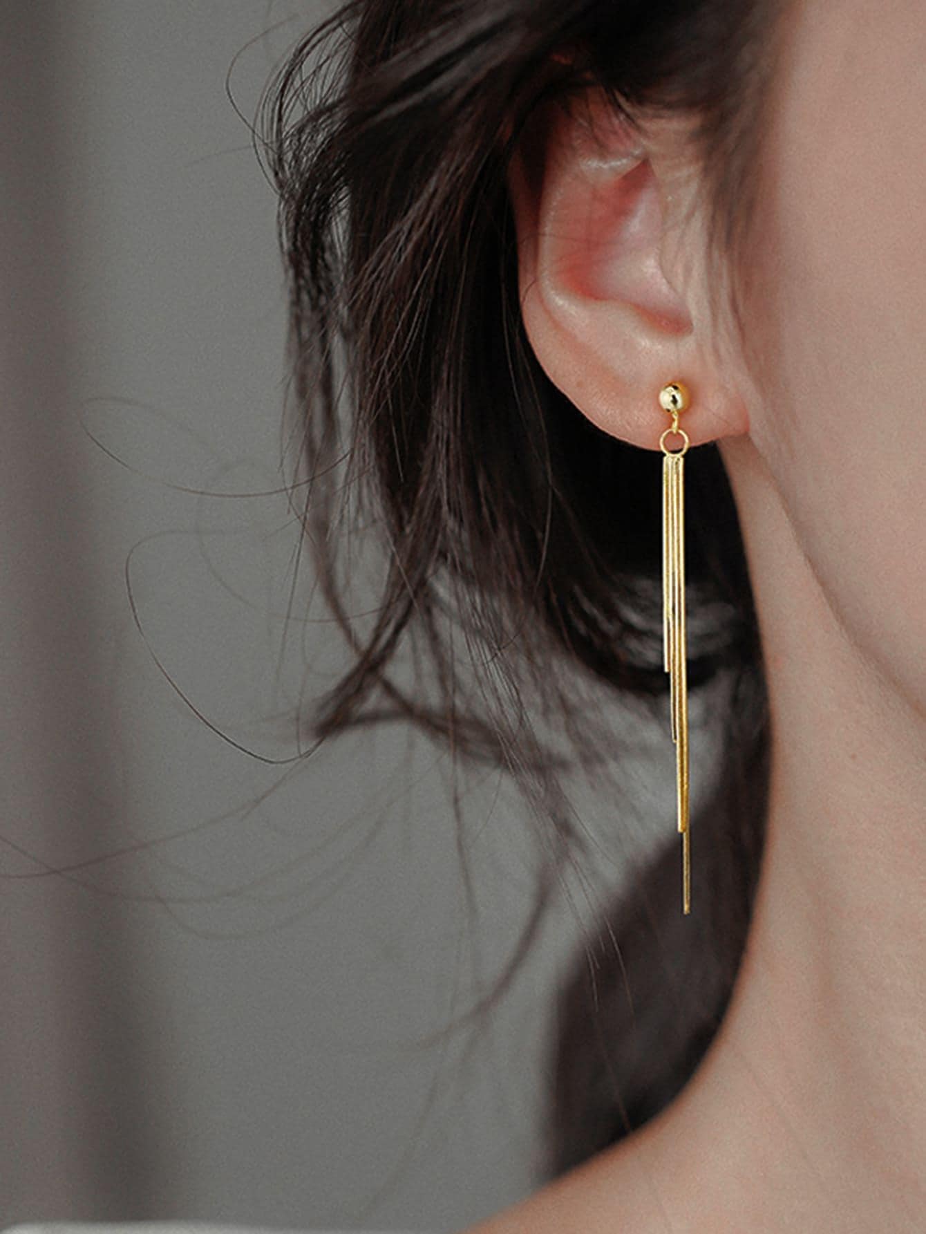 1pair Fashionable Metal Tassel Drop Earrings For Women For Daily Decoration - Yellow Gold - View 1