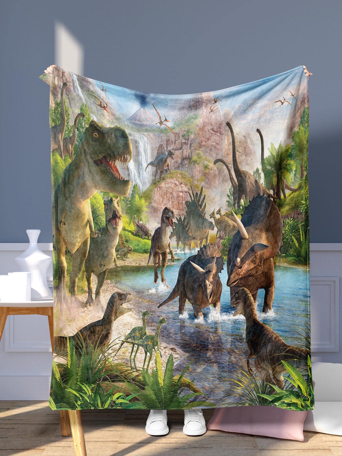 1入組恐龍圖案卡通動物印花蓋毯適用於辦公居家 - 彩色 - 查看 1