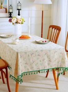 1 Họa Tiết Hoa Tua Rua Trang Trí Khăn Trải Bàn, Polyester Hiện Đại Trang Trí Bàn Vải Cho Gia Đình - Màu be - Xem 10