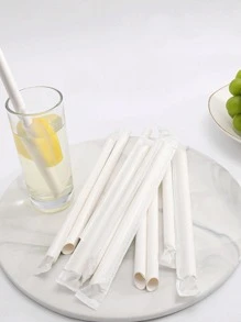 100 ống hút giấy dùng một lần, ống hút giấy dùng một lần màu trắng đơn giản cho bữa tiệc, ngày lễ - trắng - Xem 2