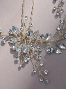 2 piezas de pasadores para cabello de novia decorados con pedrería, tiaras reales - Dorado - Ver 2