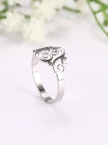 1pc Fashionable Stainless Steel Geometric Design Single Ring For Couple For Daily Decoration - Silver - View 3