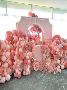 100 cái Dusty Pink Balloon Garland, đơn giản màu trơn bóng & in ruy băng cho bữa tiệc, ngày lễ, đám cưới - Bụi hồng - Xem 4