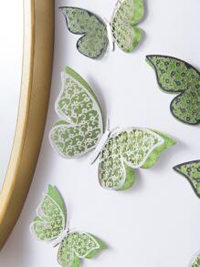 12pcs Foldable Double Layer Green Butterfly Sticker, Hollow Paper Wall Decorative Sticker For Home Decor, Stickers, Wall Decal, Vinyl Decal For Home Decorations, Spring Decoration Items Refresh Your Home, Rama Decoration Stickers Back To School Room Decor School Supplies - Green - View 5