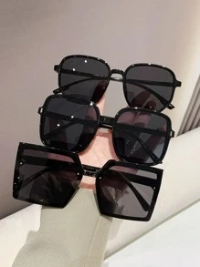 3副女士方形时尚眼镜，适合户外旅行、海滩等场合，是女士秋冬装、商务休闲装、夏季海滩度假、户外活动和旅行的理想选择。 - 黑色 - 查看 1