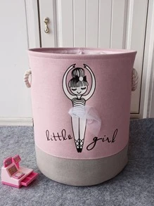 1 peça Cesto de roupa suja fofo impressão de menina decoração de arco grande armazenar rosa dobrável portátil para doméstico