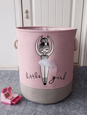 1入組可愛女孩印花蝴蝶結裝飾大收納粉色的可折疊便攜洗衣籃適用於家用的