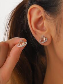 1pair Rhinestone Decor Planet Stud Earrings - Champagne - View 1