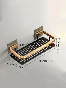 1 pieza Estante de almacenamiento de loción simple negro montado en la pared hueco aluminio golpe libre para cuarto de baño - Negro - Ver 2