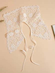 1 件简约高端蕾丝镂空披肩，时尚百搭优雅针织透气短款短款开襟衫，派对配饰 - 白色 - 查看 3