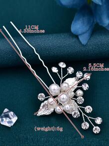 3件套仿珍珠叶子装饰新娘发夹，适合婚礼、优雅头饰和情人节配饰 - 銀色 - 查看 6