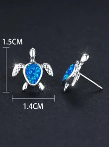 1對時尚合成纖維蛋白石裝飾龜設計耳釘適合女士適用於禮品 - 藍色 - 查看 2