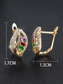 1pair Glamorous Cubic Zirconia Decor Leaf Design Stud Earrings For Women For Gift - Multicolor - View 3