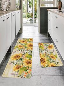 1pc Colorful Sunflower Print Mat, Polyester Anti-slip Absorbent Floor Mat For Household - Multicolor - View 6