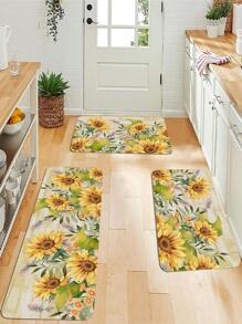 1pc Colorful Sunflower Print Mat, Polyester Anti-slip Absorbent Floor Mat For Household - Multicolor - View 1