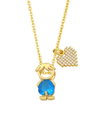 Cubic Zirconia Blue Boy & Heart Figure Necklace