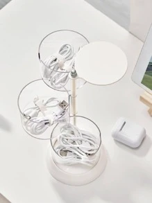 1個旋轉式多層圓形防塵收納盒,透明桌面收納架,適用於文具、化妝品、數據線及家居使用 - 無色 - 查看 7