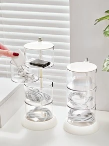 1個旋轉式多層圓形防塵收納盒,透明桌面收納架,適用於文具、化妝品、數據線及家居使用 - 無色 - 查看 3